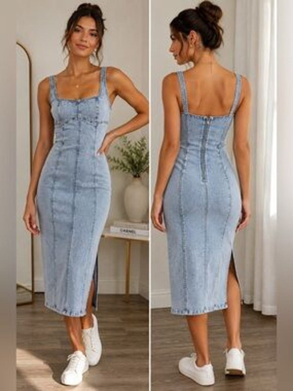 wild fable Light Blue Denim Midi Bodycon Dress